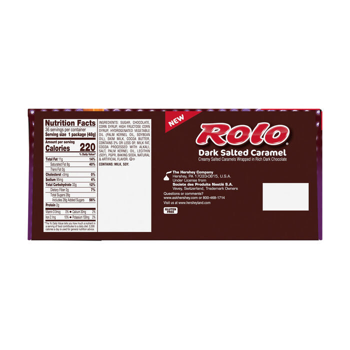 ROLO Dark Chocolate Salted Caramel Candy Rolls 1.7 oz 36 Count Case (Pack of 12)