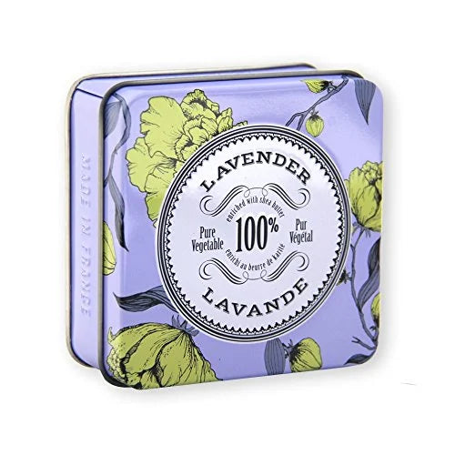 La Chatelaine Luxury Travel Soap Collection, Set of 4: Plant-Based, Made in France with Organic Shea Butter, featuring 2 Lavender soaps, 2 Lemon Verbena soaps, & 2 Travel Tins