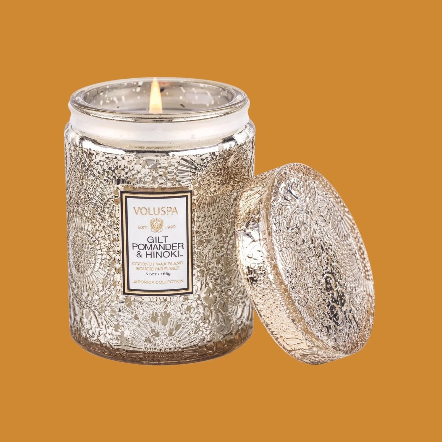 Voluspa Gilt Pomander & Hinoki Small Jar Candle, Gold, 5.5 oz