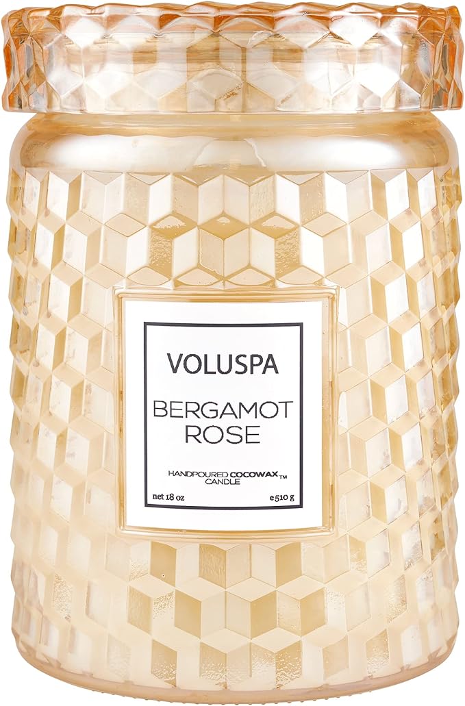 Voluspa Bergamot Rose Candle | Large Glass Jar | 18 Oz | 100 Hour Burn Time
