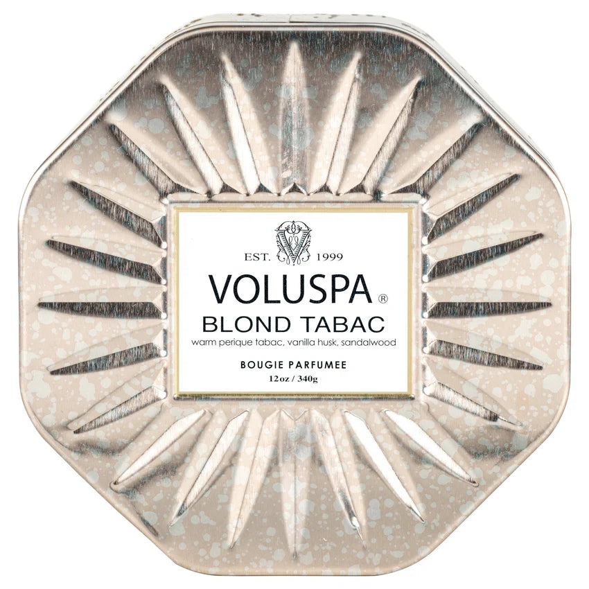 Voluspa 3 Wick Octagon Tin Candle - Blond Tabac 12oz Mens Home Scent