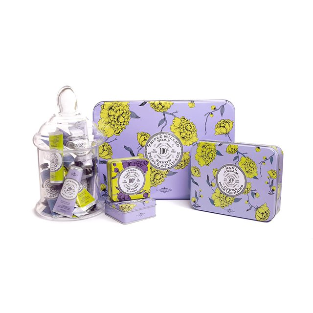 La Chatelaine Luxury Travel Soap Collection, Set of 4: Plant-Based, Made in France with Organic Shea Butter, featuring 2 Lavender soaps, 2 Lemon Verbena soaps, & 2 Travel Tins
