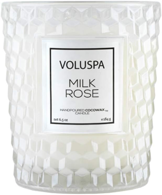 Voluspa Milk Rose, Classic Candle Jar, 6.5 Ounces, 40 Hour Burn Time, Coconut Wax for Clean Burning, Handcrafted in The USA