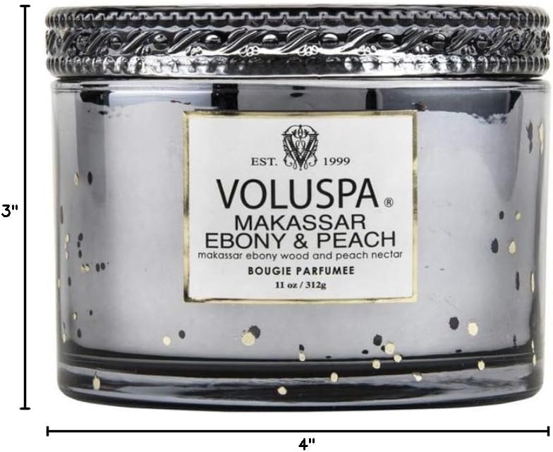Voluspa Makassar Ebony & Peach, Corta Maison Boxed Candle, 11 oz, 45 Hour Burn Time, Coconut Wax for Clean Burning, Handcrafted in The USA