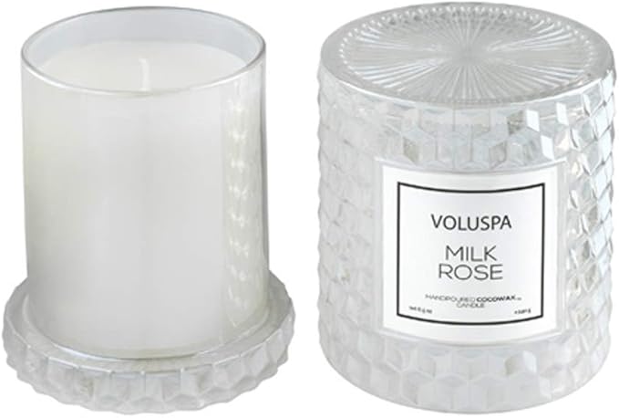 Voluspa Milk Rose Icon Cloche Textured Glass Candle, 8.5 Ounces