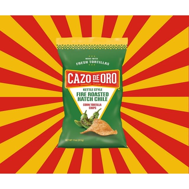 Cazo De Oro Fire Roasted Hatch Chile Corn Tortilla Chips 11oz bag (Case Pack of 9)