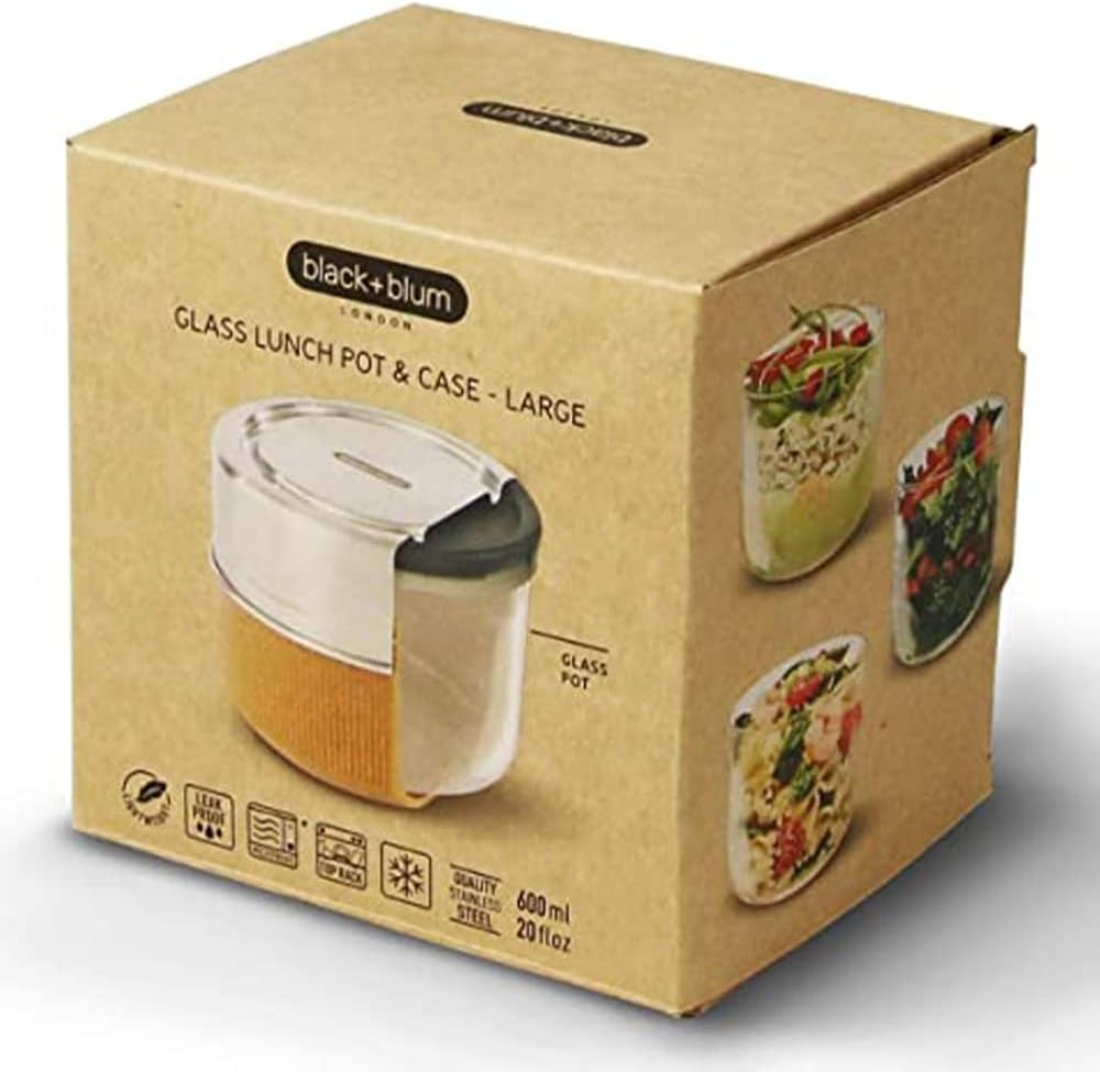 BLACK + BLUM GR-LB-M014 Pot Leakproof Meal Prep Lunch Box Food Container, Glass, Stainless Steel, Polypropylene with Wood Fibre and Silicone, 600 milliliters, Almond