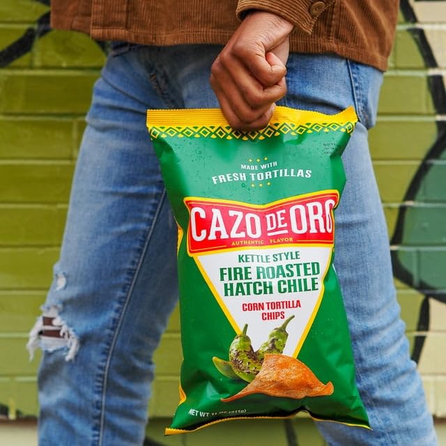 Cazo De Oro Fire Roasted Hatch Chile Corn Tortilla Chips 11oz bag (Case Pack of 9)