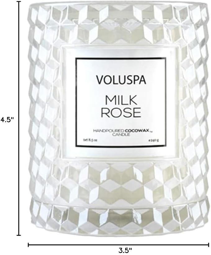 Voluspa Milk Rose Icon Cloche Textured Glass Candle, 8.5 Ounces