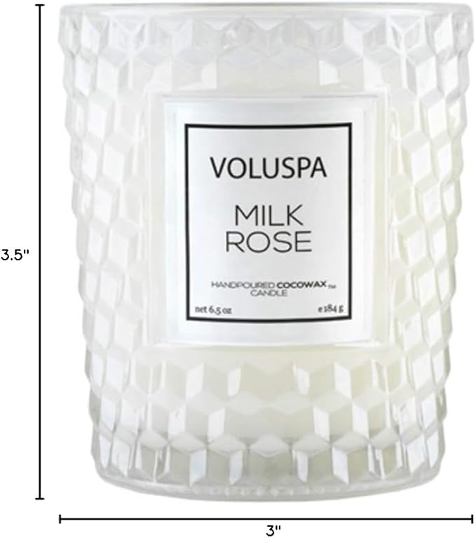 Voluspa Milk Rose, Classic Candle Jar, 6.5 Ounces, 40 Hour Burn Time, Coconut Wax for Clean Burning, Handcrafted in The USA