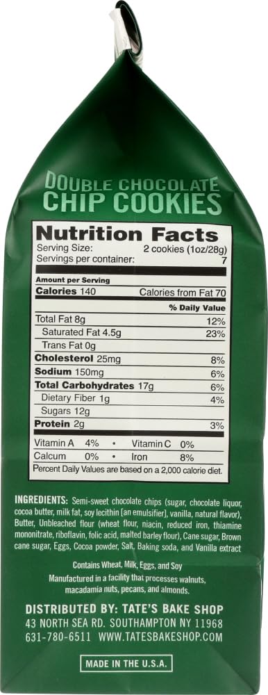 Tates Double Chocolate Chip Cookies 7 oz Bags (Case Pack of 12)