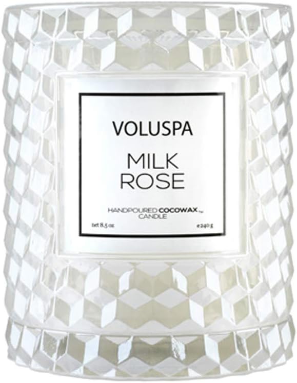 Voluspa Milk Rose Icon Cloche Textured Glass Candle, 8.5 Ounces