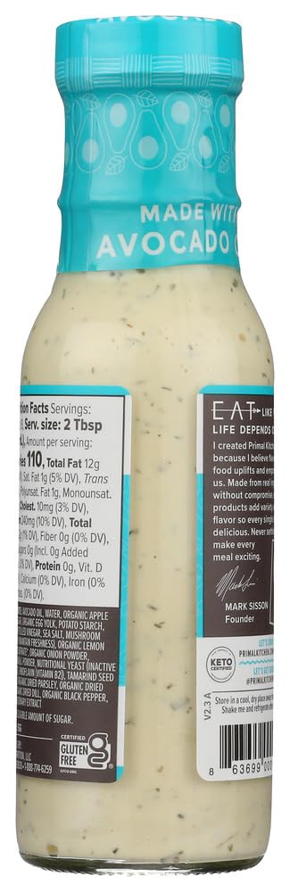 Primal Kitchen - Organic Ranch Dressing, Avocado Oil-Based, Vegan & Paleo Approved - (8 Oz X 2 Pack)