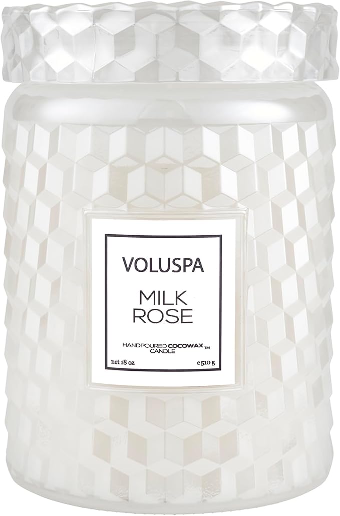 Voluspa Milk Rose, Large Candle Jar, 18 Ounce, 100 Hour Burn Time, Coconut Wax for Clean Burning, Handcrafted in The USA