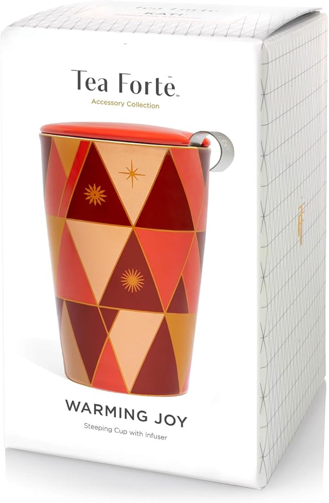 Tea Forte Kati Cup Warming Joy, Ceramic Tea Infuser Cup with Infuser Basket and Lid for Steeping Loose Leaf Tea