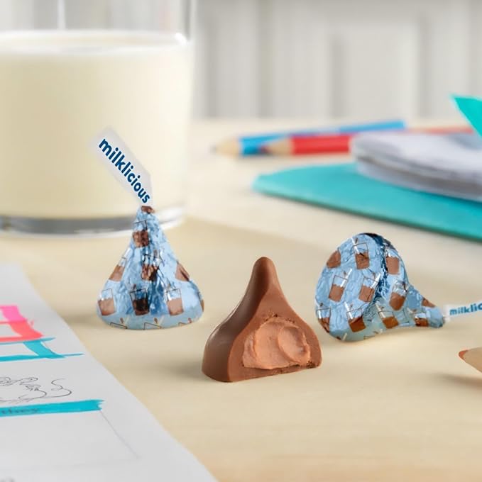 Hersheys Kisses Milklicious Milk Chocolate with Creamy Chocolate Milk Filling - Approx 300 Individually Wrapped Easter Candy Bulk Bag - 3 Pound