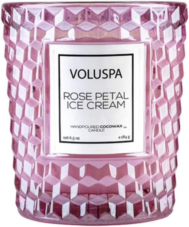 Voluspa Rose Petal Ice Cream, Classic Candle Jar, 6.5 Ounce, 40 Hour Burn Time, Coconut Wax for Clean Burning, Handcrafted in The USA