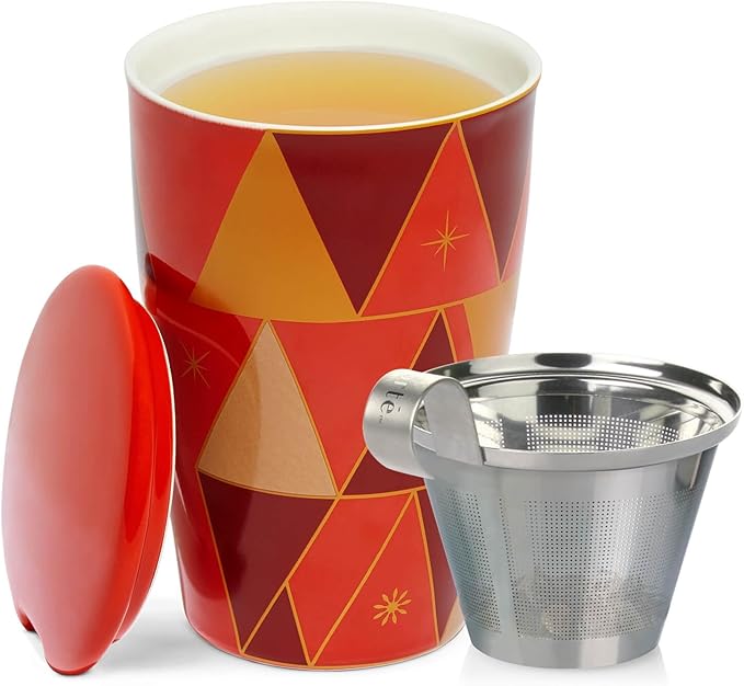 Tea Forte Kati Cup Warming Joy, Ceramic Tea Infuser Cup with Infuser Basket and Lid for Steeping Loose Leaf Tea