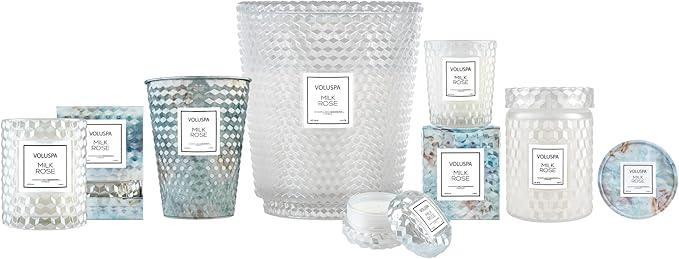 Voluspa Milk Rose, 2 Wick Tin Candle, 26 Ounce, 80 Hour Burn Time, Coconut Wax for Clean Burning, Handcrafted in The USA