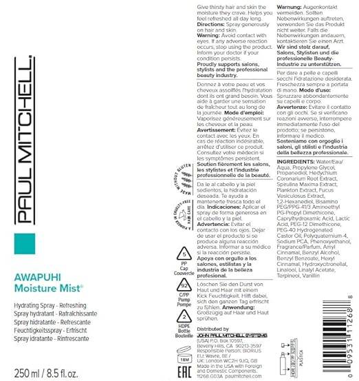 Paul Mitchell Awapuhi Moisture Mist Hydrating Spray For Hair + Skin, 16.9 Fl Oz