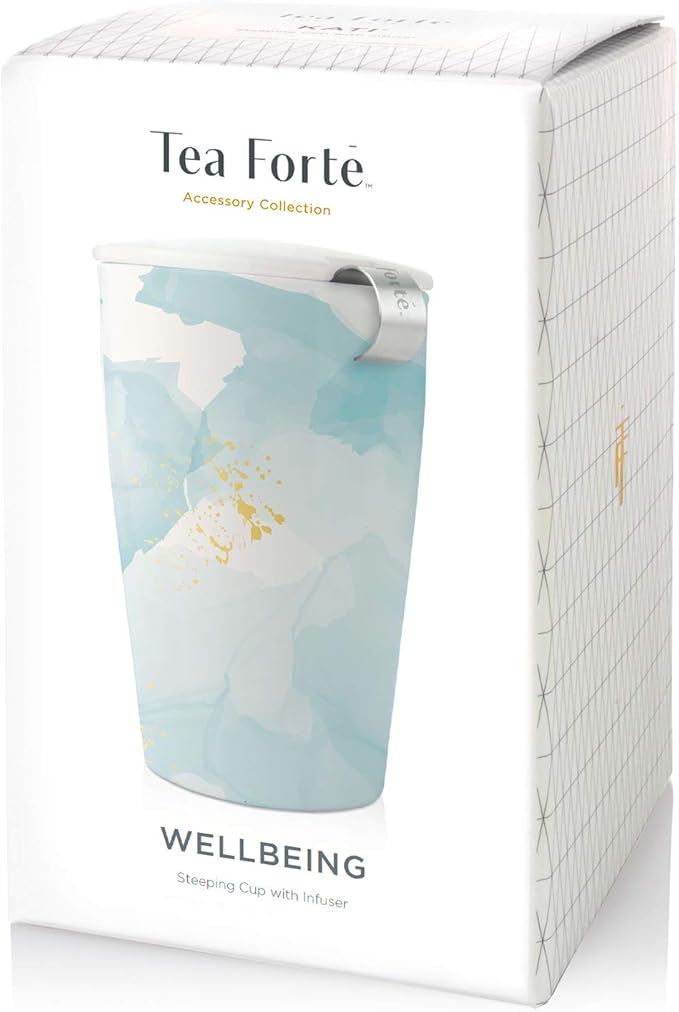 Tea Forte Kati Cup in Wellbeing, Ceramic Tea Infuser Cup with Infuser Basket and Lid for Steeping Loose Leaf Tea
