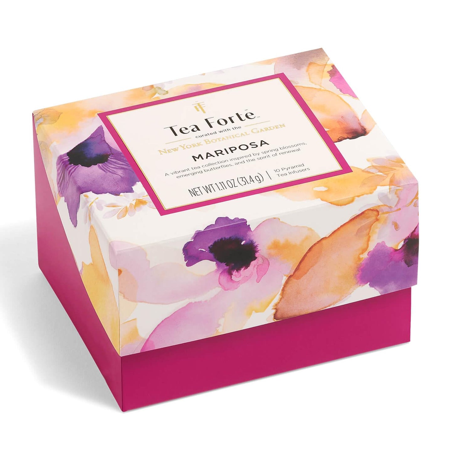 Tea Forte Mariposa Gift Set with Cafe Cup, Tea Tray and 10 Handcrafted Pyramid Tea Infuser Bags