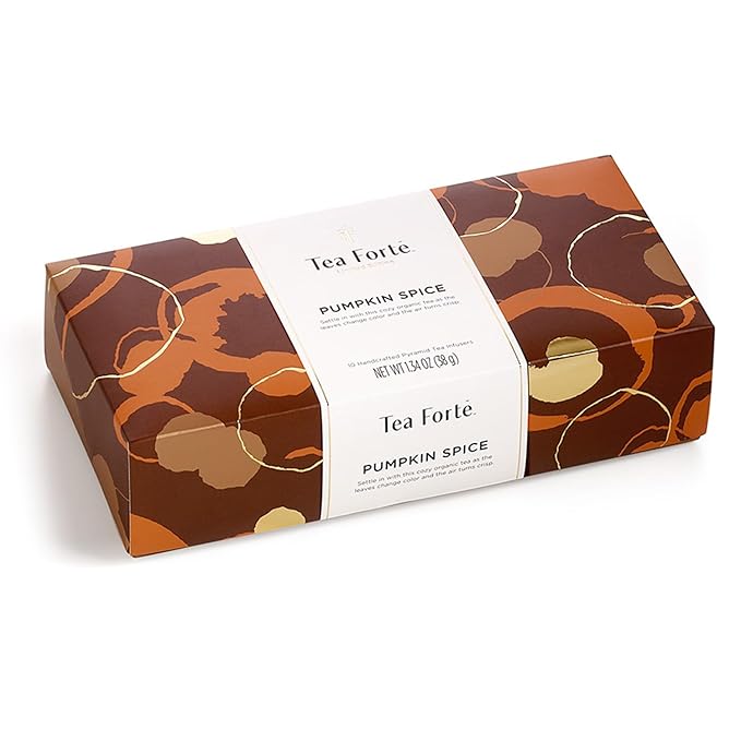 Tea Forte Pumpkin Spice Organic Black Tea Petite Presentation Box Tea Samplers, 10 Handcrafted Pyramid Tea Infusers