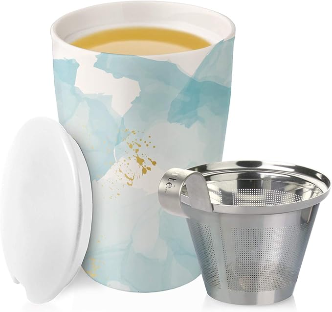 Tea Forte Kati Cup in Wellbeing, Ceramic Tea Infuser Cup with Infuser Basket and Lid for Steeping Loose Leaf Tea