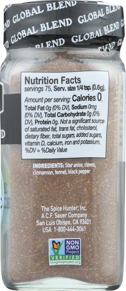 Spice Hunter, Chinese 5 Spice, 1.6 Ounce Jar - Pack of 6