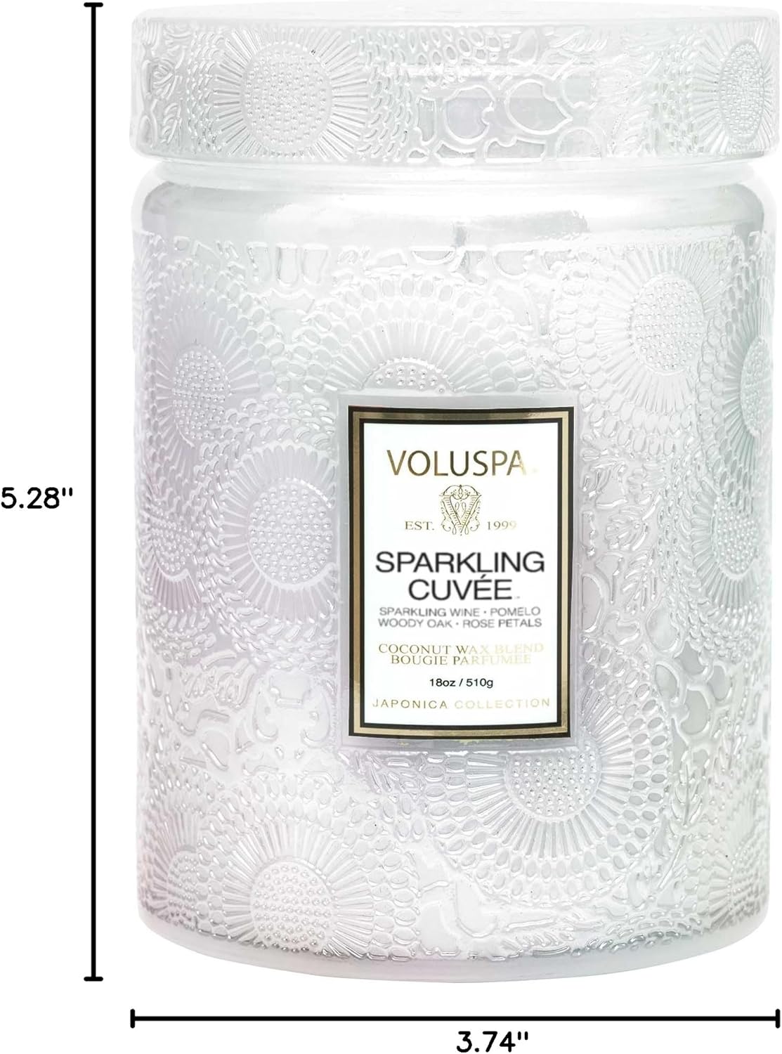 Voluspa Sparkling Cuvee,Large Candle Jar,18 Ounce,100 Hour Burn Time, Coconut Wax for Clean Burning, Handcrafted in the USA