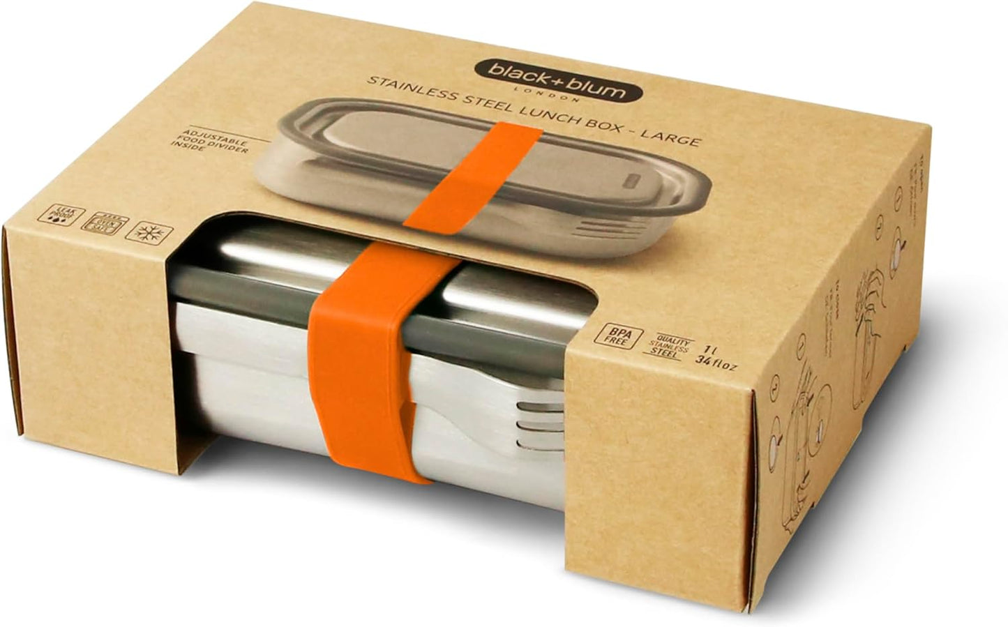 Black+Blum Stainless-steel Lunch Box | Leak-proof Oven Safe Plastic Free Meal Prep Lunch Food Container, Orange, 1000ml / 34 fl oz
