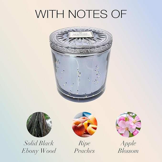 Voluspa Makassar Ebony & Peach, Grande Maison 3 Wick Glass Candle, 36 oz, 100 Hour Burn Time, Coconut Wax for Clean Burning, Handcrafted in The USA