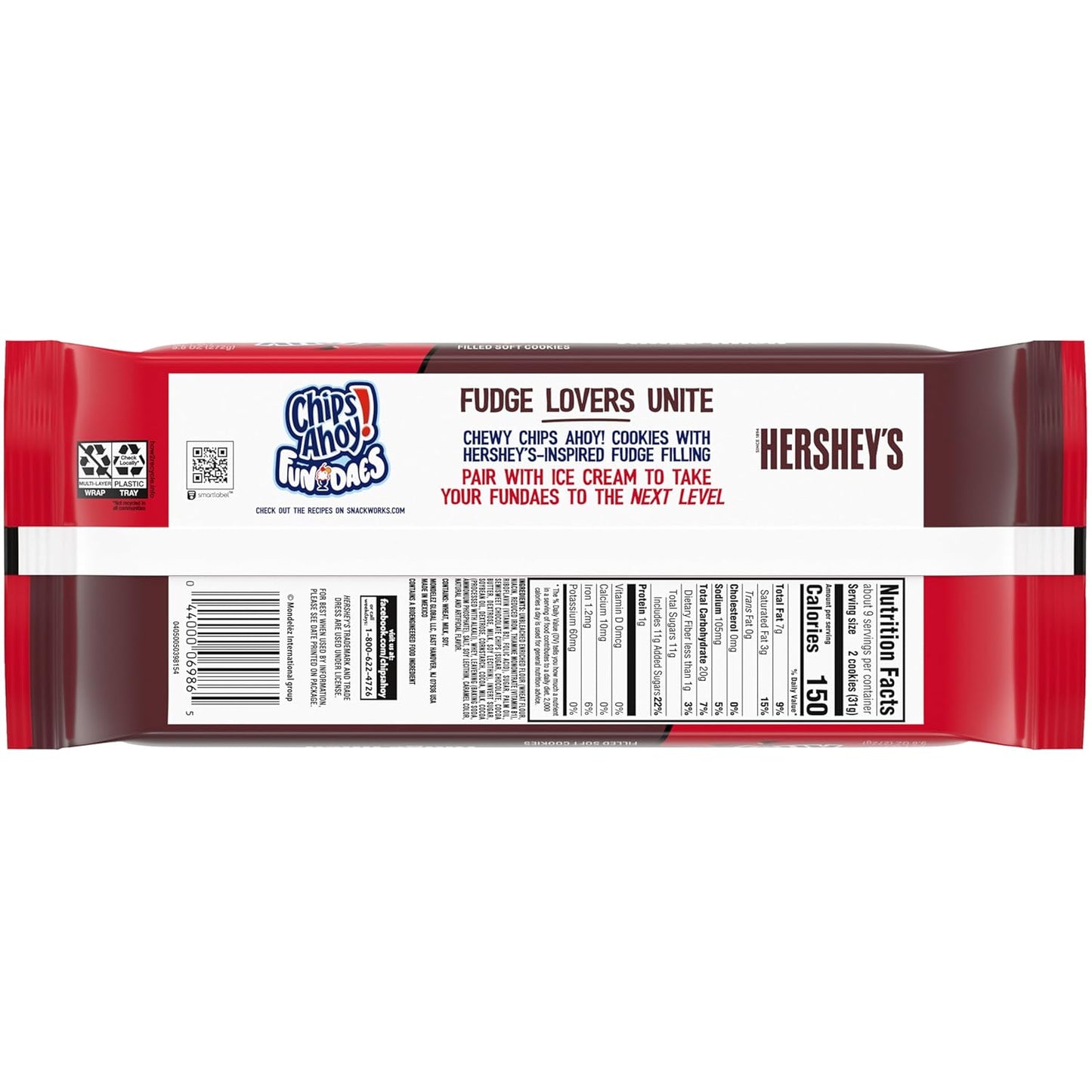 CHIPS AHOY! Chewy Hershey's Fudge Filled Soft Cookies, 12 - 9.6 oz Packs