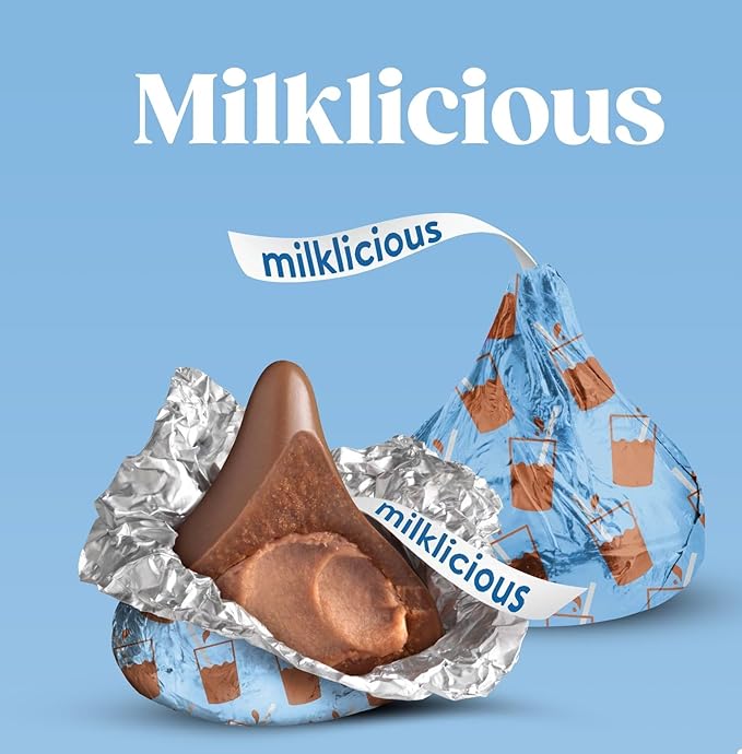 Hersheys Kisses Milklicious Milk Chocolate with Creamy Chocolate Milk Filling - Approx 300 Individually Wrapped Easter Candy Bulk Bag - 3 Pound