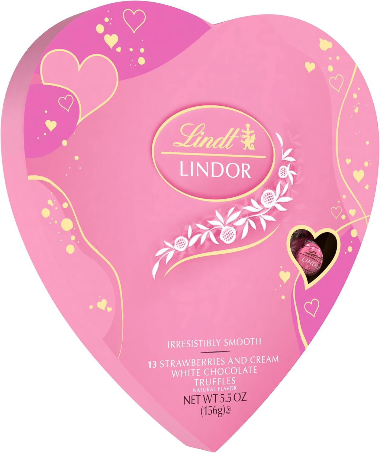 Lindt Lindor Strawberry and Creme White Chocolate Truffles Heart 5.5 oz Box(Case Pack of 6)