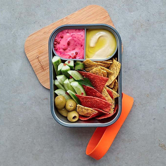 Black+Blum Stainless-Steel Sandwich Box Large | Plastic Free Meal Prep Lunch Box Food Container with Bamboo Lid, Orange, Large, 1.25L/ 42 fl oz