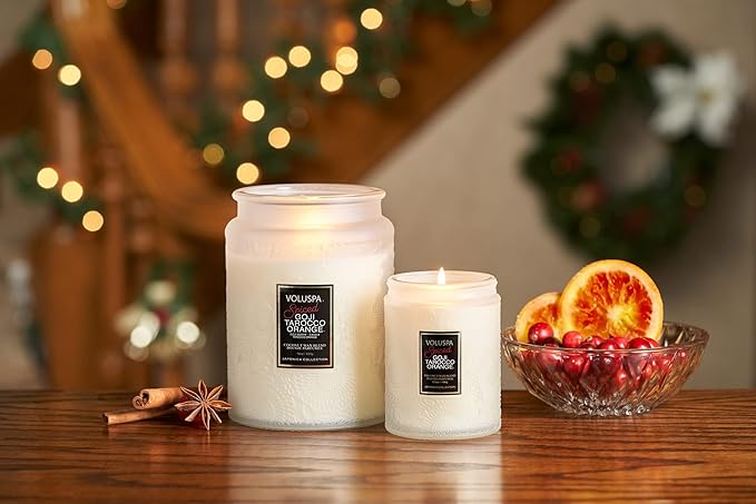 Voluspa Spiced Goji Tarocco Orange, Small Candle Jar, 5.5 Ounces, 50 Hour Burn Time, Coconut Wax for Clean Burning, Handcrafted in The USA
