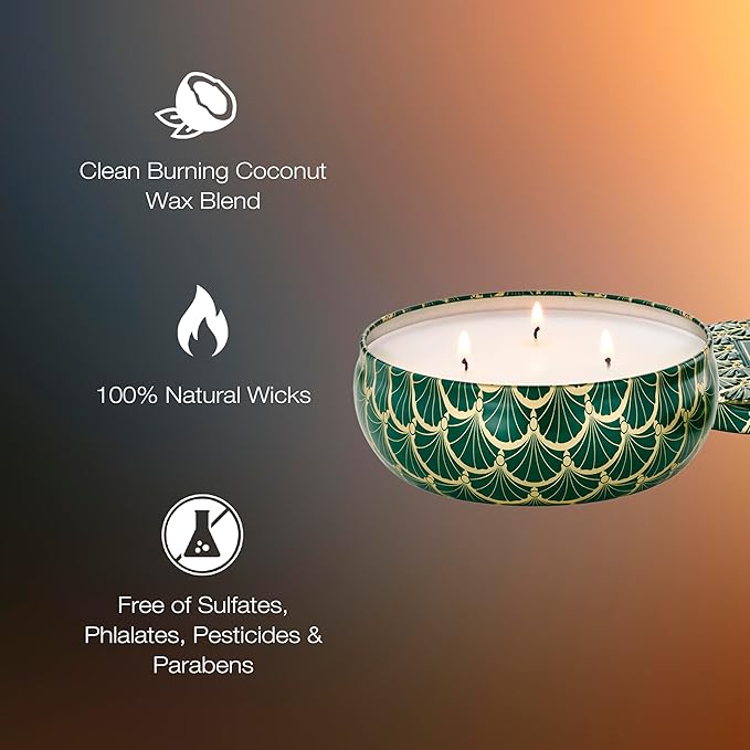 Voluspa Noble Fir Garland, 3 Wick Tin Candle, 12oz, 40 Hour Burn Time, Coconut Wax Candle for The Home, Handcrafted in The USA