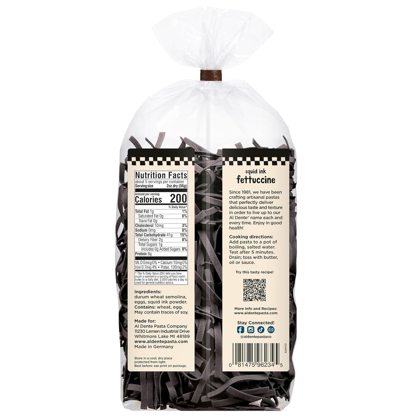 Al Dente Squid Ink Fettuccine Pasta, 10-Ounce Bag (Pack of 6)