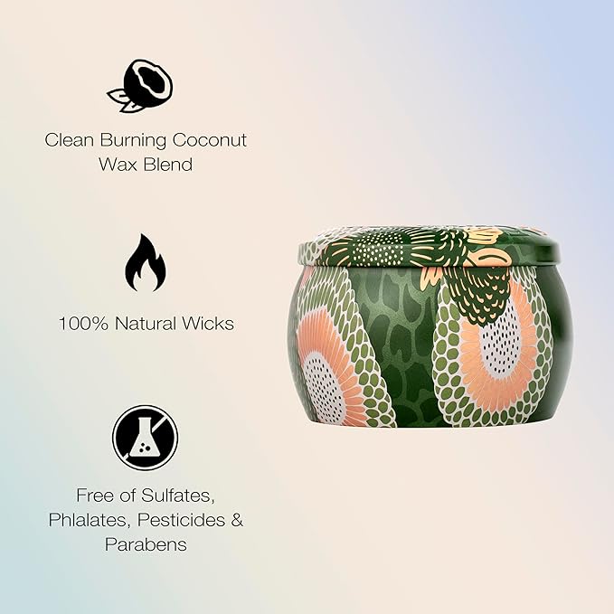 Voluspa Temple Moss, Mini Tin Candle, 4 oz, 25 Hour Burn Time, Coconut Wax Candle for The Home, Handcrafted in The USA
