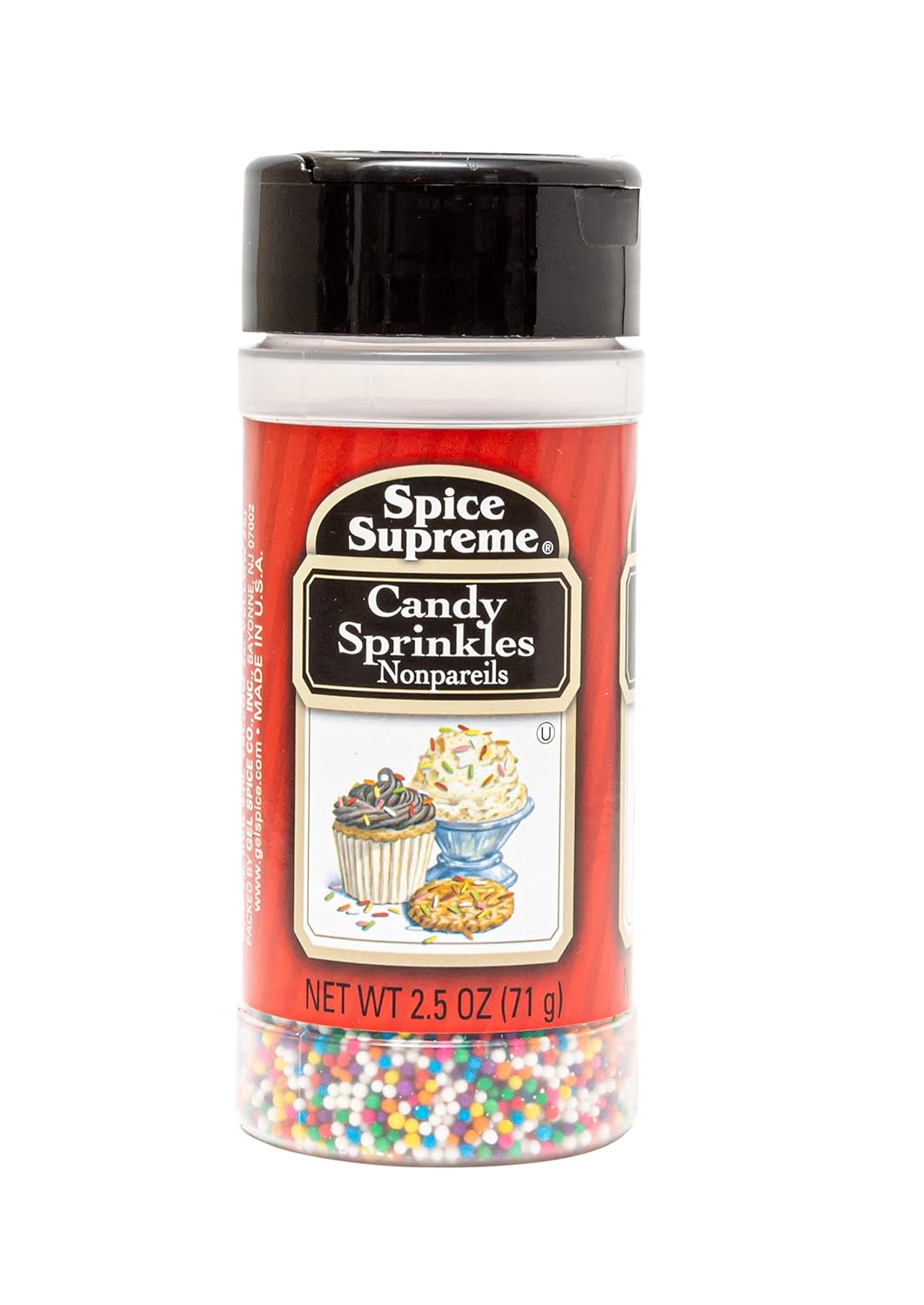 Spice Supreme Candy Sprinkles, nonpareils, 2.5-oz. plastic shaker