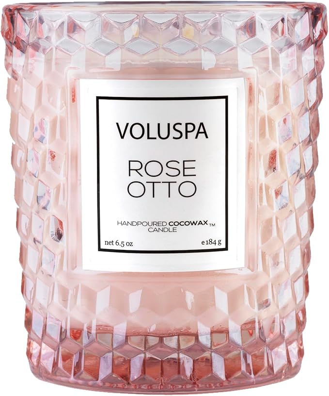 Voluspa Rose Otto, Classic Candle Jar, 6.5 Ounce, 40 Hour Burn Time, Coconut Wax for Clean Burning, Handcrafted in The USA