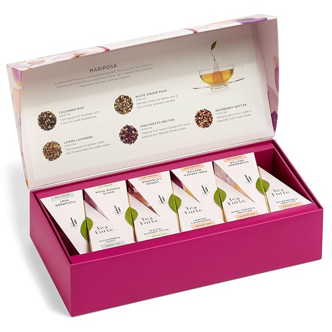 Tea Forte Mariposa Tea Sampler with 10 Pyramid Tea Infuser Bags - Fruit, Herb and Flower Tea - Petite Presentation Box Assorted Variety Tea Gift Set