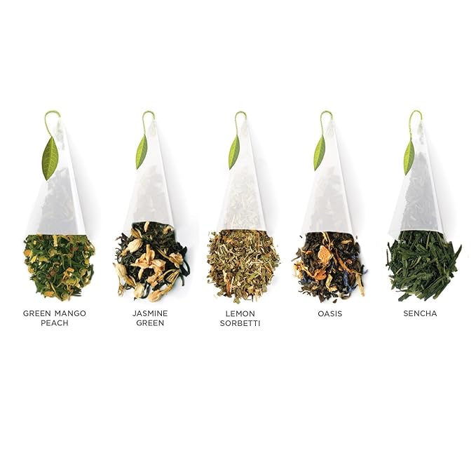 Tea Forte Green Tea Assortment, Petite Presentation Box Tea Sampler Gift Set with 10 Handcrafted Pyramid Tea Infusers