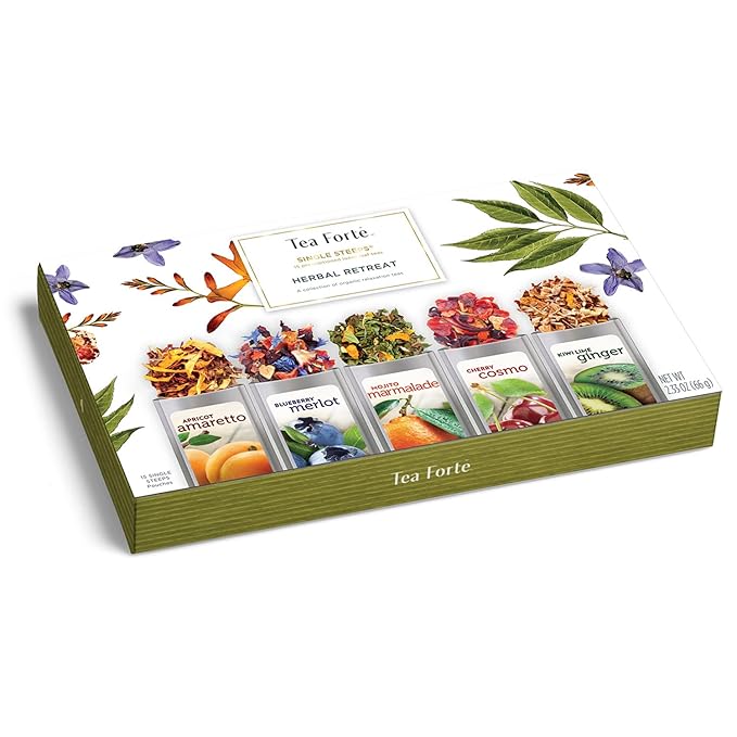 Tea Fortè Herbal Retreat Box 15 Sachets Tisane Fruit 5 Assorted Flavours Bio