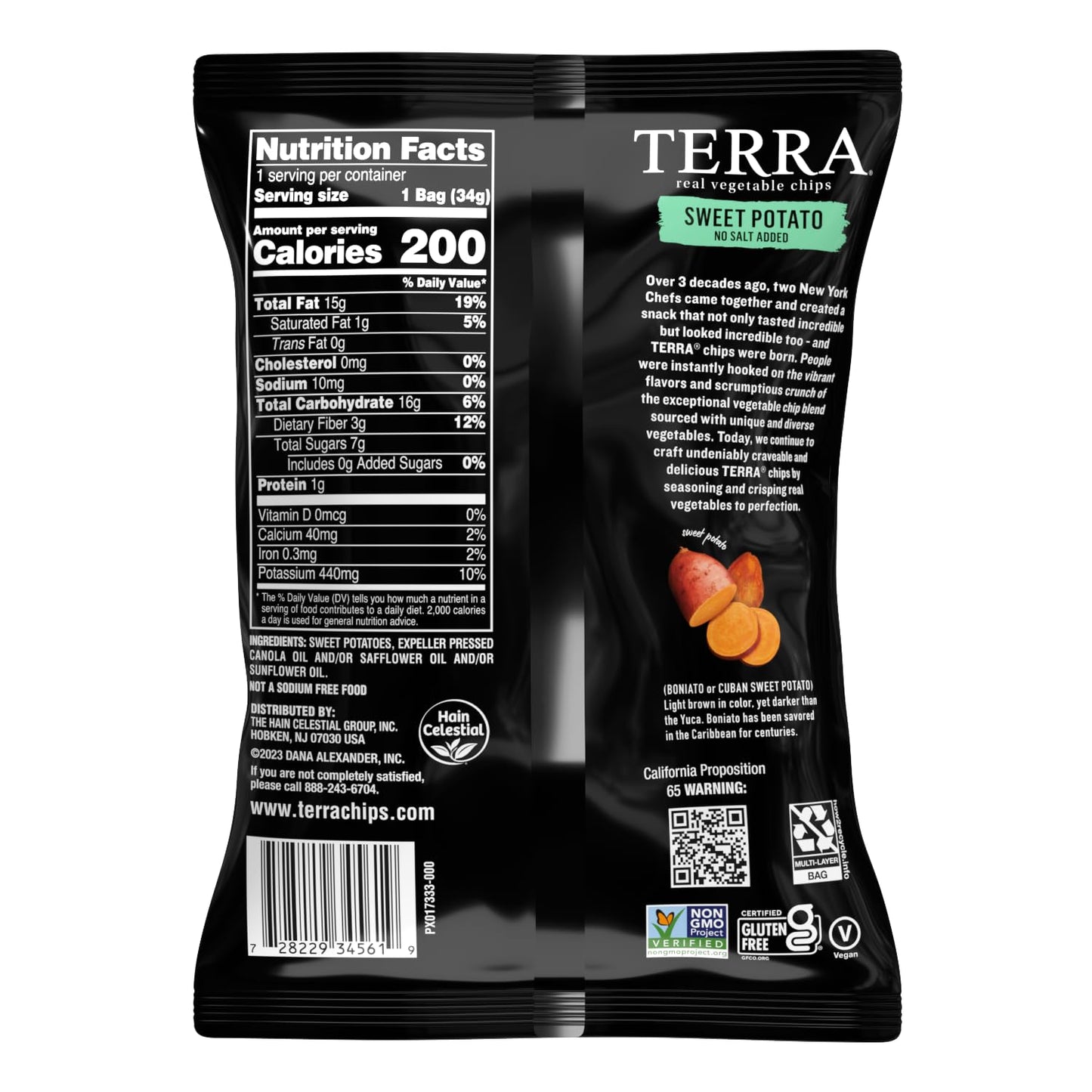 Terra Sweet Potato Chips No Salt Added 1.2 oz bags (Case Pack of 24)
