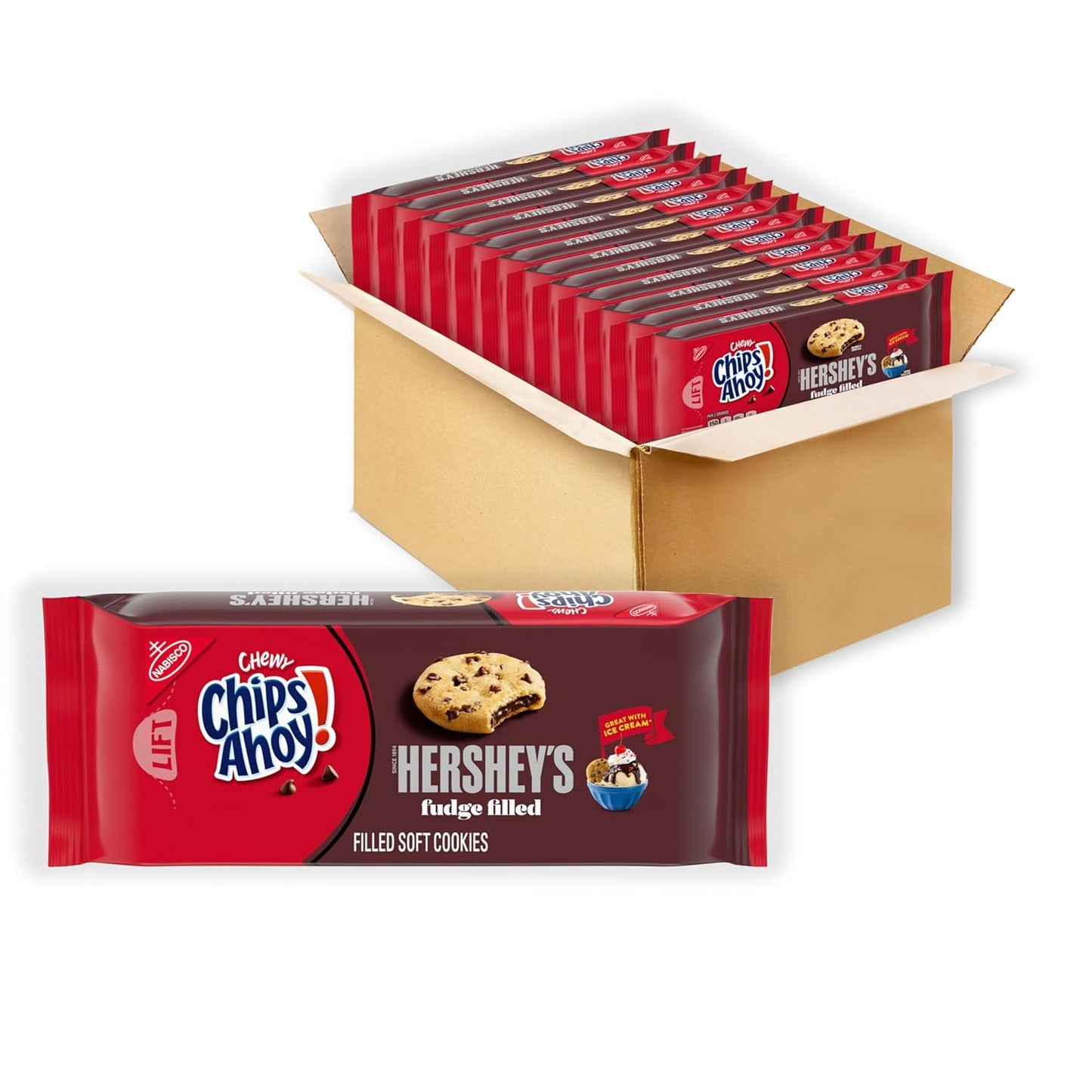 CHIPS AHOY! Chewy Hershey's Fudge Filled Soft Cookies, 12 - 9.6 oz Packs