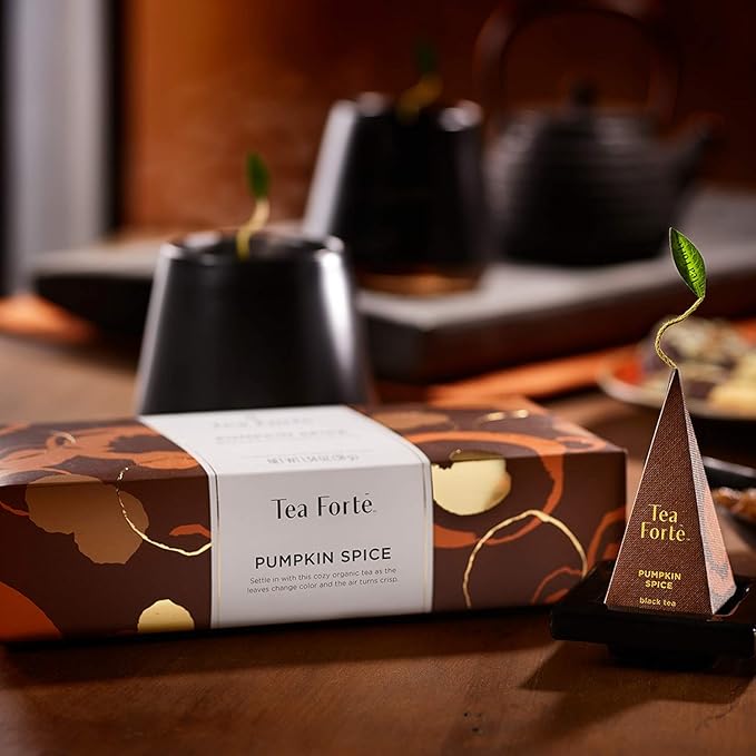 Tea Forte Pumpkin Spice Organic Black Tea Petite Presentation Box Tea Samplers, 10 Handcrafted Pyramid Tea Infusers