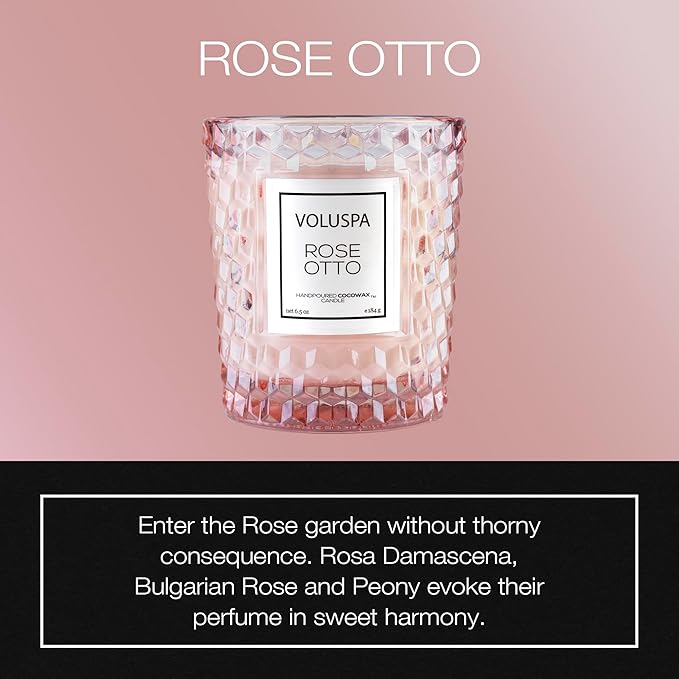 Voluspa Rose Otto, Classic Candle Jar, 6.5 Ounce, 40 Hour Burn Time, Coconut Wax for Clean Burning, Handcrafted in The USA