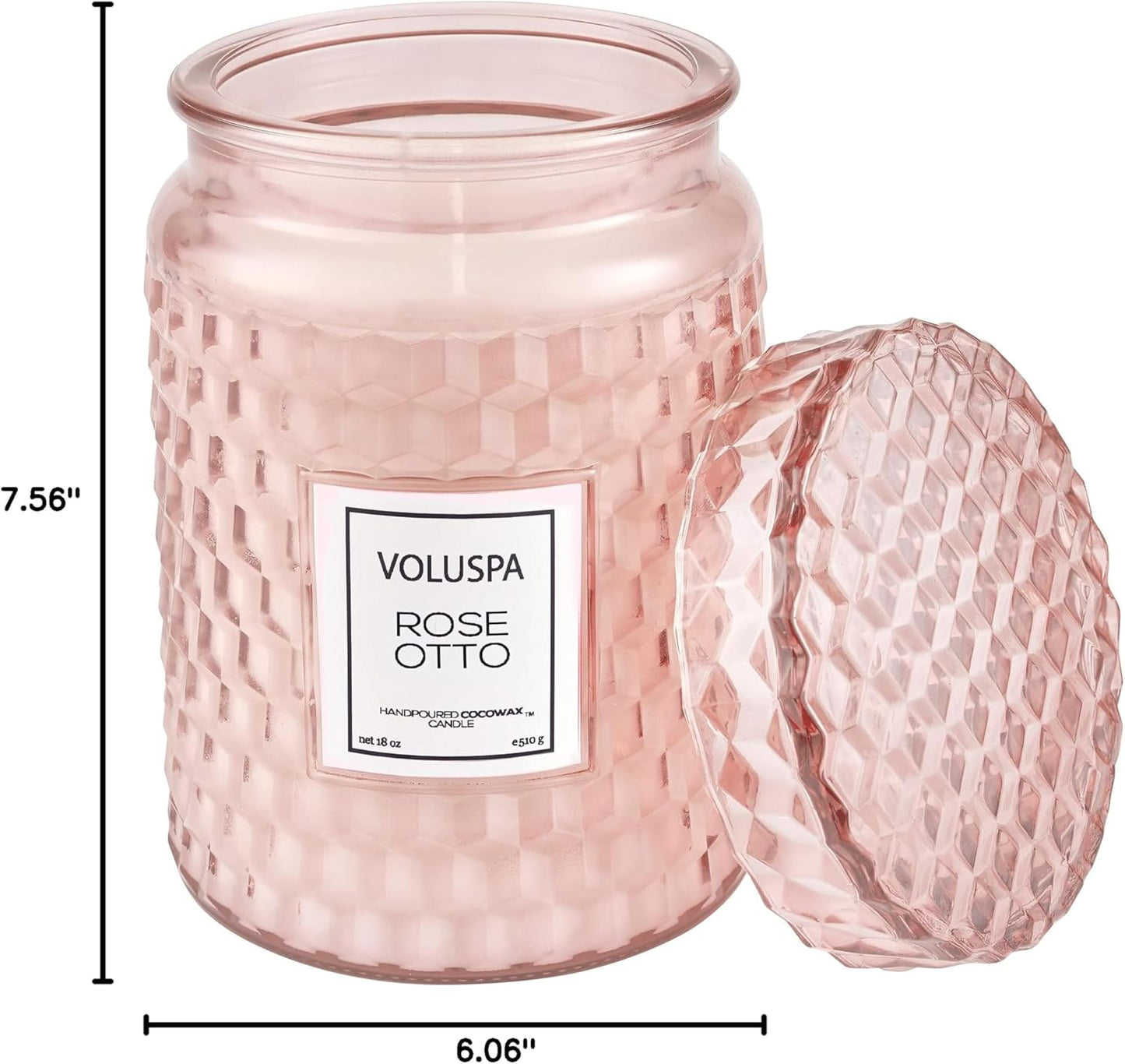 Voluspa Rose Otto, Large Candle Jar, 18 Ounce, 100 Hour Burn Time, Coconut Wax for Clean Burning, Handcrafted in The USA